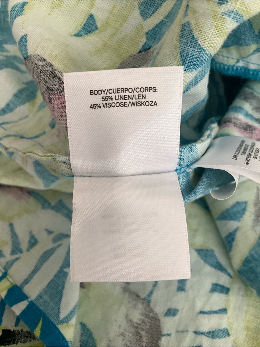 Anne Klein XL teal blue and white tropical patterned blouse Linen Blend - Picture 10 of 10
